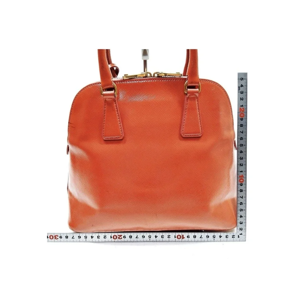 Prada Saffiano Vernice Promenade Patent Leather Orange Hand Bag Purse Top Handle